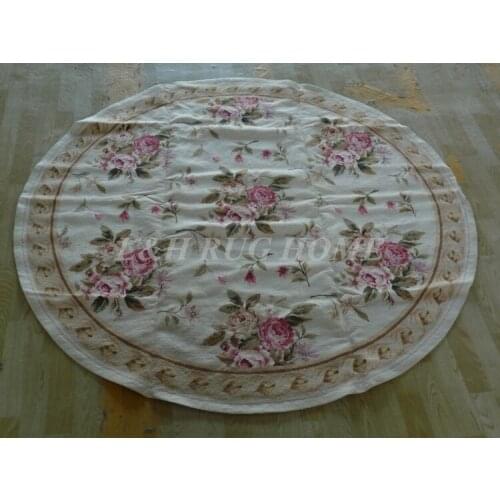 Free shipping 6'X6' Round Handmade Floral Roses Wool Needlepoint Area Rug New Store Openning