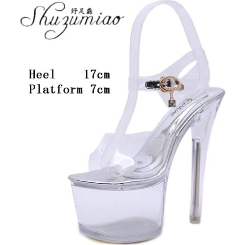 Striptease Wedding Transparent Flowers Women Crystal Shoes Nightclub Sexy Super High Heel Sandals 17 CM Model Pole Dance Shoes