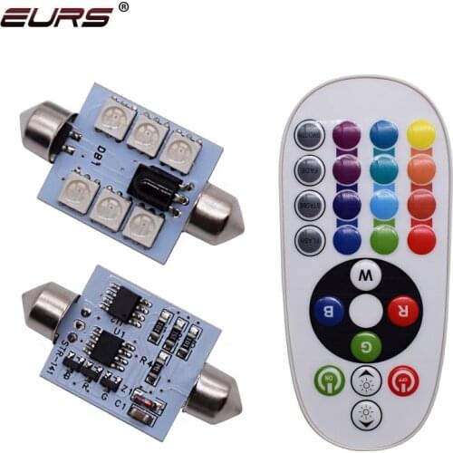 C5W LED RGB T10 W5W LED Festoon 31mm 36mm 39mm 42mm Car Interior Lights Reading Light License plate Lamp 12V with Remote Control