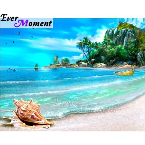Ever Moment Diamond Painting Seaside Mountain Shell Decoration For Home Cross Stitch Handmade Square Diamond Embroidery ASF1593