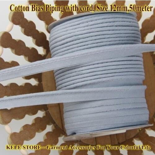 Free shipping-Cotton Bias Piping, Piping tape,bias Tape with cord,size:12mm, 50m,for DIY sewing textile bed linings garment,grey