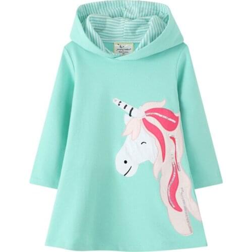Jumping Meters Cotton Unicorn Girls Dress for Winter Spring Baby Cotton Clothing Hot Hoodies Dresses