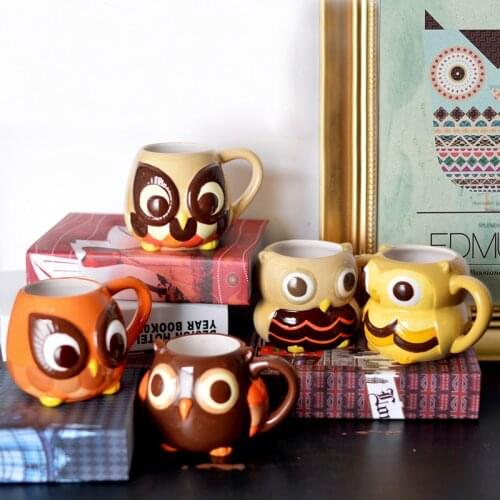 Ceramic Creative Mugs Cute Cartoon Coffee Milk Water Mug Children OWL Printed With Handgrip Porcelain Cups Kids Drinkware Glazed