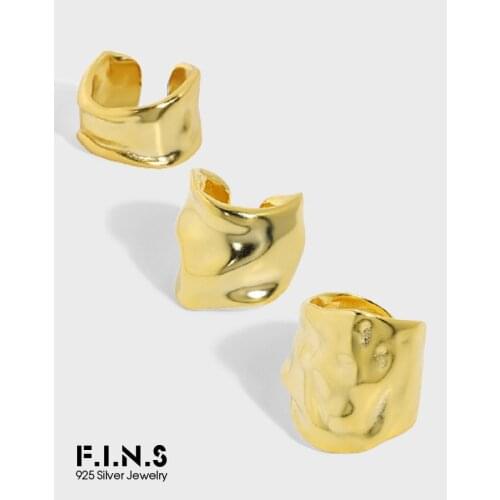 F.I.N.S 1PC Minimalist Irregular 100% S925 Sterling Silver Ear Clip No Pierced Convex Surface Wide Earcuff Catilage Jewelry