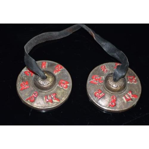 3"Tibet monastery collection Old Bronze Tracing Mantra Touch the bell Bells Dharma Ornaments Town House Exorcism