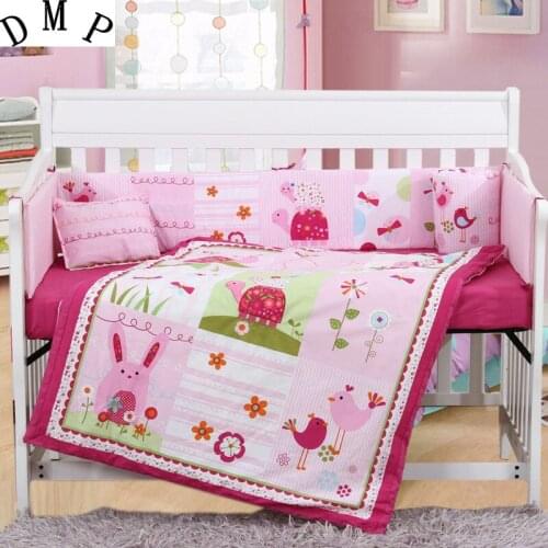 7PCS Embroidery Crib Baby Bedding Set Baby Nursery Cot Ropa de Cama Crib Sheet,include(bumper+duvet+sheet+pillow)