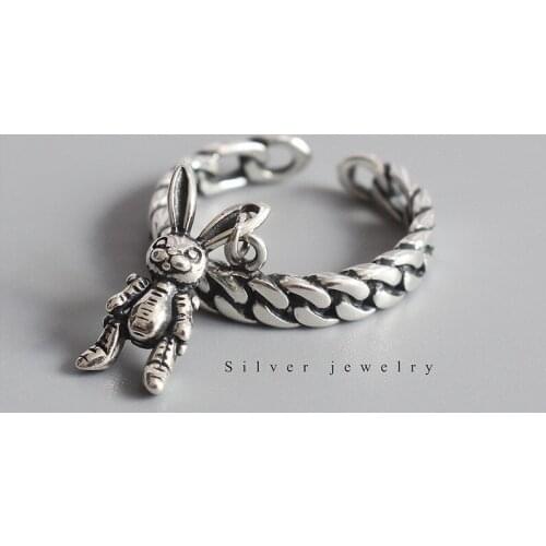 Korean 925 sterling silver rings for women,Vintage rabbit Accessory Twist shaped,Adjustable ring size,party punk fine jewelry