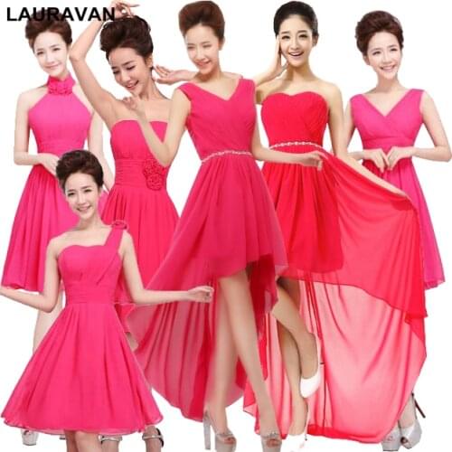 2020 hot sales new fuchsia elegant short one shoulder sexy simple plus size bridesmaid dresses hot pink bridesmaide dress