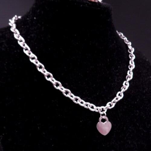 Stainless Steel Fashion Design Lover Heart Necklace Pendant Oval Chain 4.5mm 20'' for women