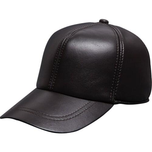 Man Spring Plus Size Solid Adjustable Sheepskin Hats Male Autumn Thick Leather Caps Men Winter Glossy Visors Warm Hats