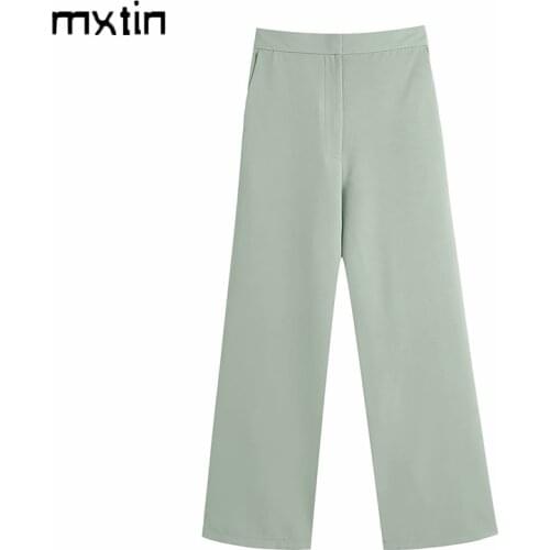 MXTIN 2021 Women Vintage Solid Suit Pants Fashion Zipper Fly Side Pockets Office Lady Wear Female Trousers Pantalon Pour Femme