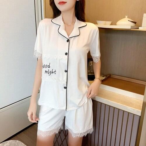 Goodnight Nightwear Summer New Cardigan Lace Pajamas Set Womens Loose Fitting Housewear Lady Sleepwear Female Nightgown