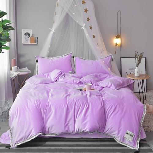 Solid Color Fringe Soft Bedding Sets Duvet Cover Bed Linen Pillowcase Treasure Hair 4 Pieces 2018 Princess Bed Set Girl Gift