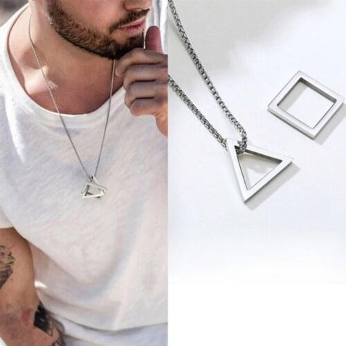 Men Geometric Pendant Necklace Triangle Zinc Alloy Stainless Steel Chain Hip Hop Trendy Couple Women Exquisite Casual Jewelry