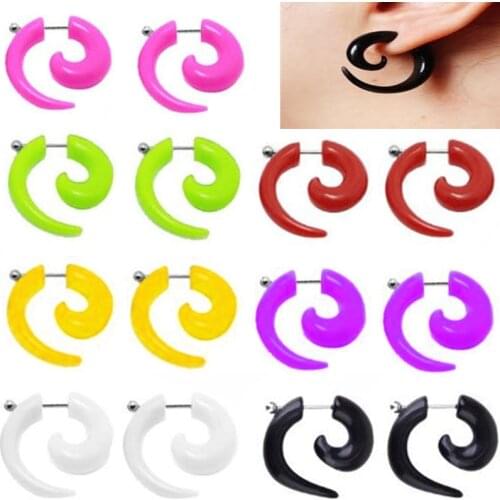 2PCS Acrylic Spiral Fake Ear Gauge Earring Snail Cheater Ear Plug Tunnel Fake Ear Stretcher Earing Faux Expander Earlobe Earring