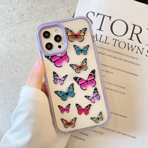 Cartoon Cute Butterfly Shockproof Bumper Phone Case For iphone 12 11 Pro X XR XS Max Mini 7 8 Plus Clear Soft Back Cover Case