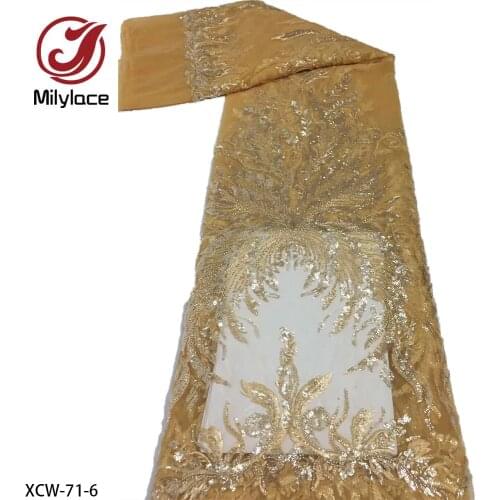 Luxurious Lace Fabric Crystal Sequin Bead Wedding Tube Embroidery Lace French Mesh Tulle Lace for Wedding Evening Dress XCW-71