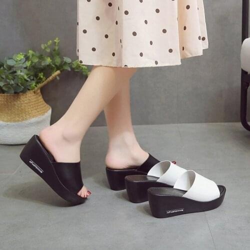 Thick-soled Sandals Women 2021 Summer Black Sponge Cake High-heeled Fish Mouth Sandals Word Wedge Sandals and Slippers Women