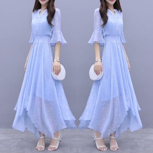 Chiffon Floral Dress New Summer Asymmetric Overknee Dress Woman Dresses Vestido De Mujer Femme Robe