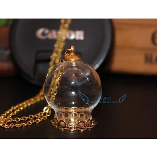 25mm (15mm opening) Glass globe & double lace setting base & 8mm one cap & 70cm Neckalce DIY Glass Bottle Jewelry