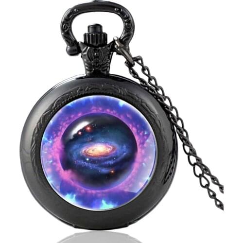 Unique Pretty Galaxy Design Vintage Charm Quartz Pocket Watch Pendant Clock Watch Men Women Jewelry Necklace Gifts