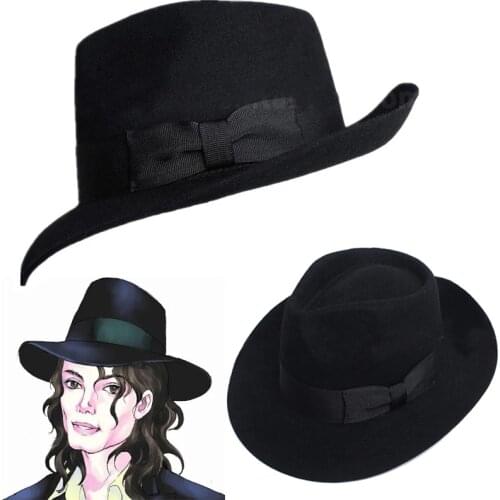 High quality wool hat wool 1: 1 Michael Jackson concert dance hats classic black wide hat with jazz brim knight hats With