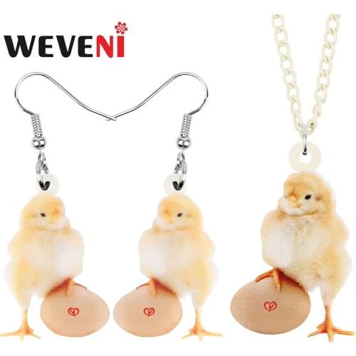 WEVENI Acrylic Chicken Chick Eggs Jewelry Sets Cute Farm Animal Long Earrings Necklace For Women Girls Kid Gift Charms Accessory