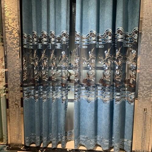 European Style Blue High Shading Curtains For Living Room Luxury Simple Solid Designer Curtain Drape Window Treatment