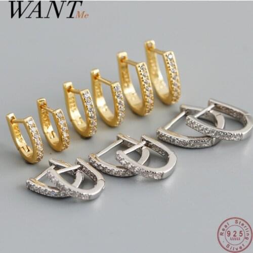 WANTME 925 Sterling Silver Simple Punk Pave CZ Zircon Huggies Hoop Earrings Charm European Women Piercing Jewelry Accessories