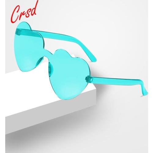 CRSD 2020 Frameless Ocean Lens Heart Shaped Women Sunglasses Candy Color Dazzling Transparent Trend Personality Girl Sunglasses