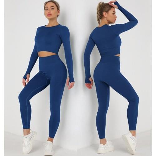 Women Energy Seamless Yoga Set Sport Outfit Gym Clothing Long Sleeve Fitness Crop Top High Waist Leggings Running Sportswear