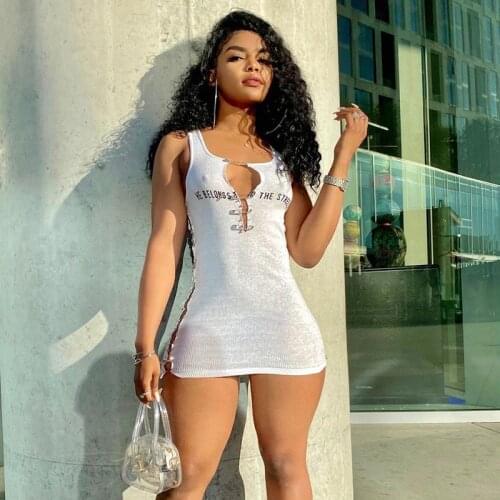 ANGEL 2021 Sleeveless Backless Hollow Out Cut Out Slip Mini Dress Summer Women Fashion Sexy Party Club Robe Dresses AG31963