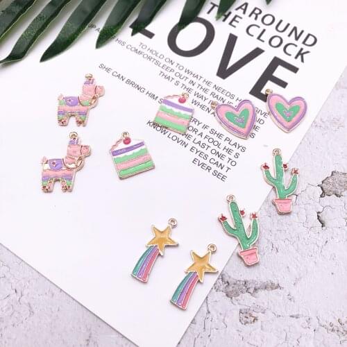10pcs Korean Love Enamel Color Heart Rainbow Charms Horse Cake Charms Accessories Earrings Pendant DIY Dangle