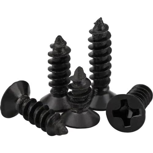 1000pcs/lot M1 M1.2 M1.4 M1.7 GB846 KA carbon steel black cross countersunk head self-tapping screw