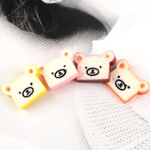 200pcs 25*18mm Resin Bear Toast Flat Back Cabochon Cute Bear Biscuit Charm DIY Headwear Phone Case Embellishment Accessories