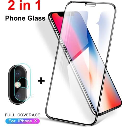 2 in 1 Full Cover Tempered Glass for iPhone XR XS Max X 11 Back Camera Lens Protector Film for iPhone XS 11 Pro Protective Glass