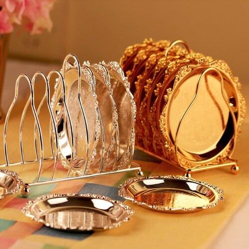 6 pcs set Europe Style relief metal plated with gold/silver mini/smal dessert/cake/snack Tray dish Fruit Plate party decoration