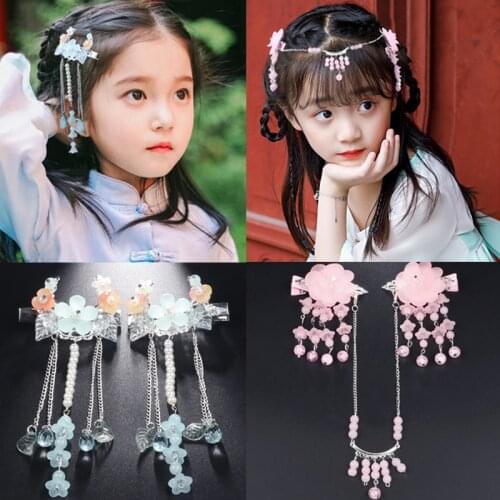 Ancient Costume Hair Accessories Antique Baby Side Clip Little Princess Hanfu with Headdress Step Shake Ribbons Tassel Female