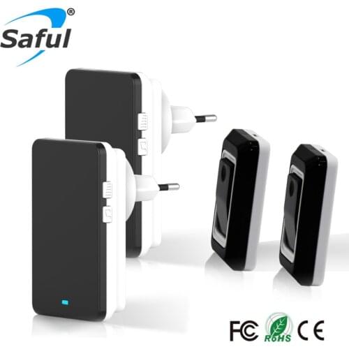 Saful Wireless Doorbell 28 Ringtones Adjustable Sound Volume Black Waterproof Doorbell EU / AU / UK / US Plug Free Shipping