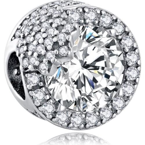 Authentic S925 Dazzling Snowflake Charm Clear CZ Crystal fit Lady Bracelet Bangle DIY Jewelry