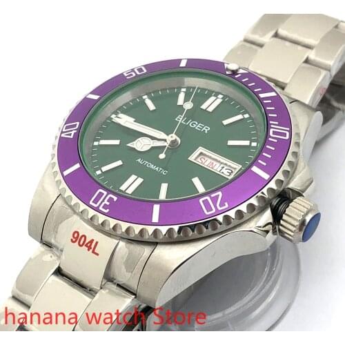 BLIGER watch mens new high-quality luxury sports and leisure waterproof mens watch mechanical clock green dial purple bezel