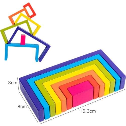 Wooden Square Rainbow Stacker Building Stacking Game Montessori Puzzles Wood Rainbow Blocks Kids Rainbow Montessori Wooden Toys