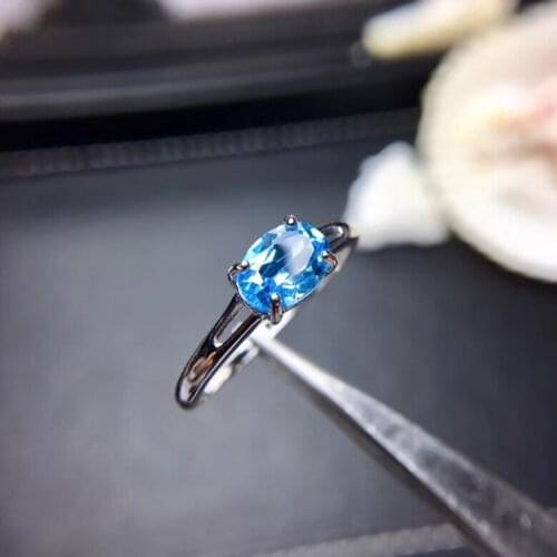 Elegant two level Lovely round Natural blue topaz gem Ring Natural gemstone ring S925 silver women party girl gift fine Jewelry