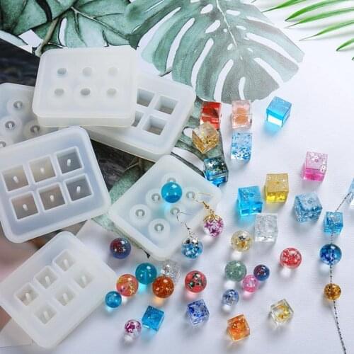 6Styles Resin Molds For Jewelry Transparent Rectangle Silicone Bead Mould Square Ball 6 Hanging Holes DIY Epoxy Jewelry Mold