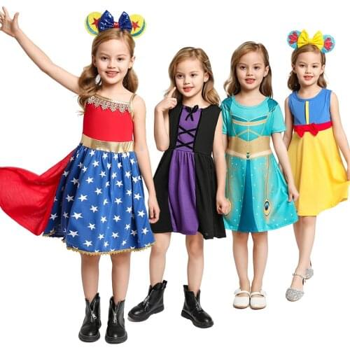 Girls Princess Cotton Dress Kids Birthday Wonder Womer Elza Ana Snow White Costume Belle Girls Arier Party Dress