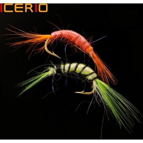 ICERIO 8PCS Orange and Green Scud Shrimp Fly Trout Fishing Fly Lures #14