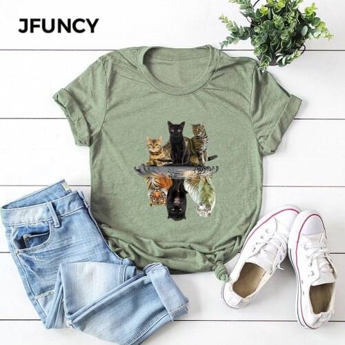 JFUNCY Plus Size Cotton T-Shirt New Animal Print Woman T Shirt Oversize Women Tshirt Female Short Sleeve Tees Summer Tops Mujer