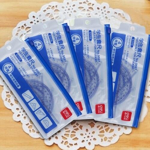 Stationery Set 9597 Student Ruler Straight Ruler Triangle Angle Measuring Stationery Four Sets Classroom office supplies