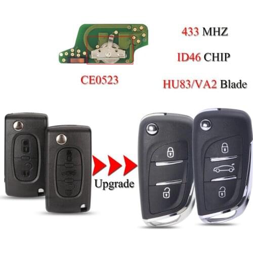 Kutery Upgrade Remote Car Key For Citroen C2 C3 C4 C5 2/3Buttons CE0523 433Mhz ID46 Chip With HU83/VA2 Uncut Key Blade