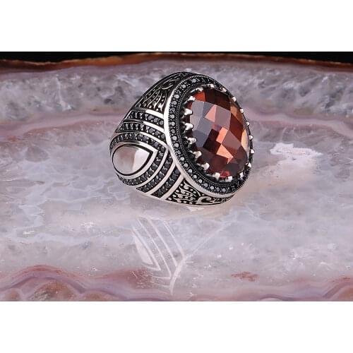 Men Ring 925 Sterling Silver Round Zultanite Stone with Mini Zircon Stones Exclusive Design Mens Ring Gift for him Ottoman style